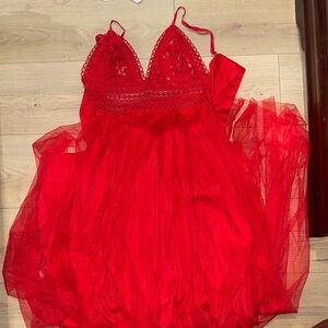 Fashion Nova Red Lace Maxi Dress